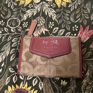 Coach Tan and Pink Card Holder with Keychain
